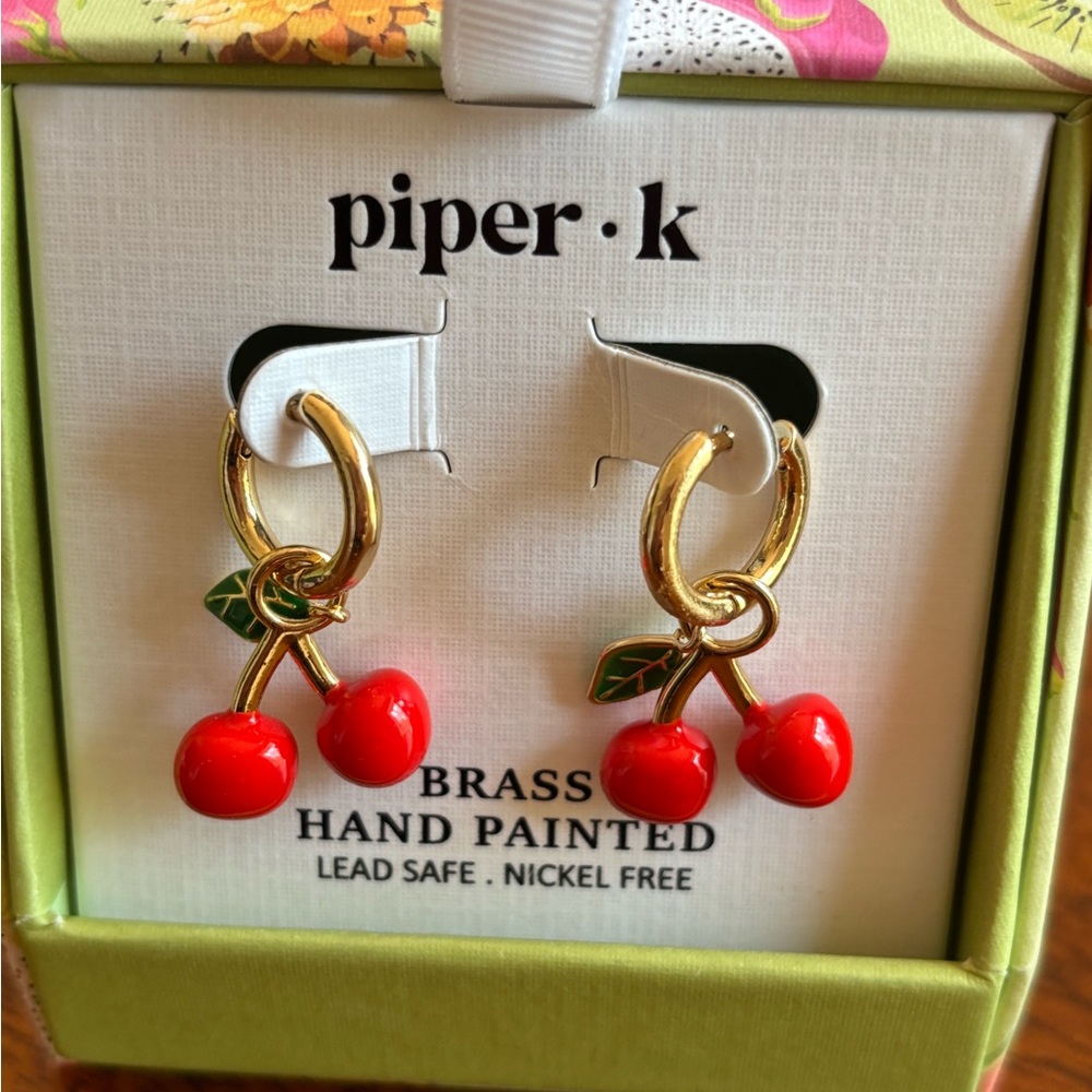 Piper Cherry Earrings Set - Red and Gold - Picture 3 of 6